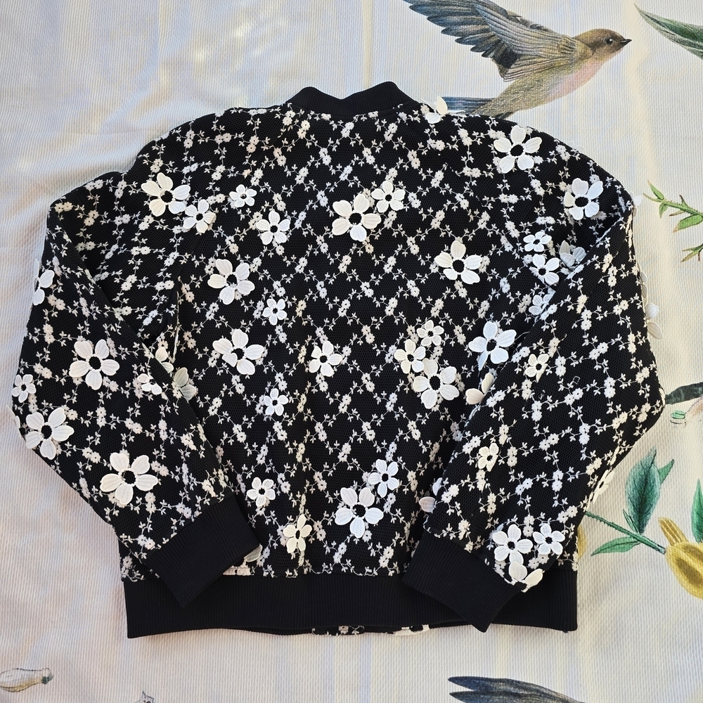 NWT Michael Michael Kors Floral Bomber Jacket Black White Size L $295 MSRP - Picture 5 of 7